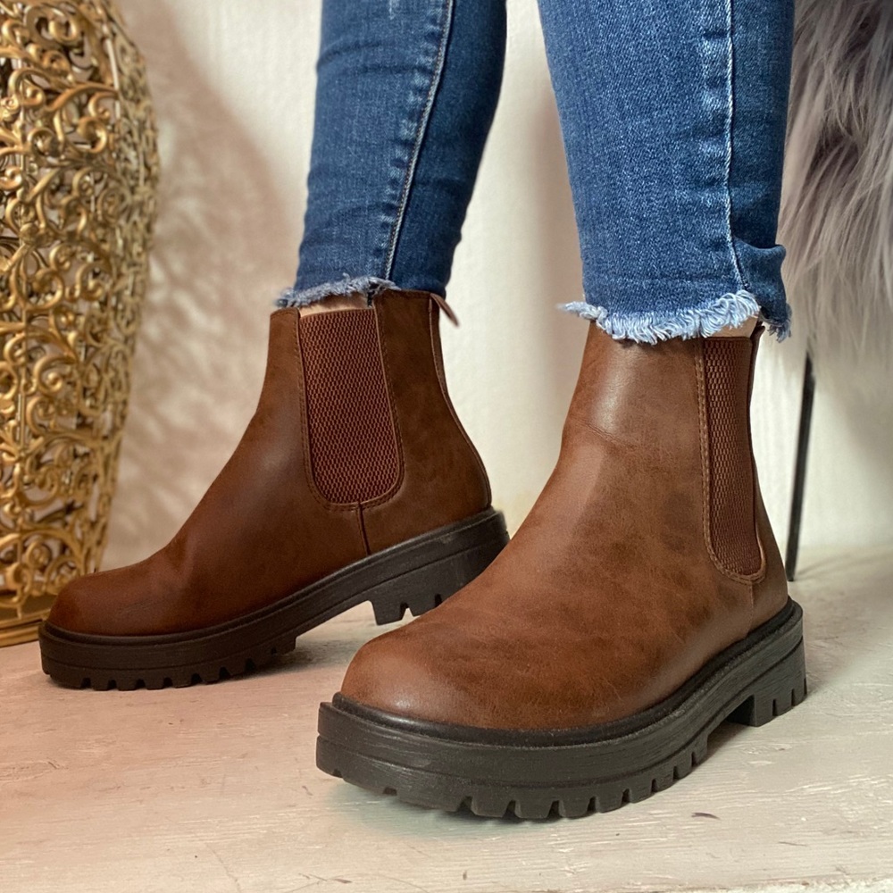 Brown Brush Motorcycle Platform Booties - Picture 6 of 10